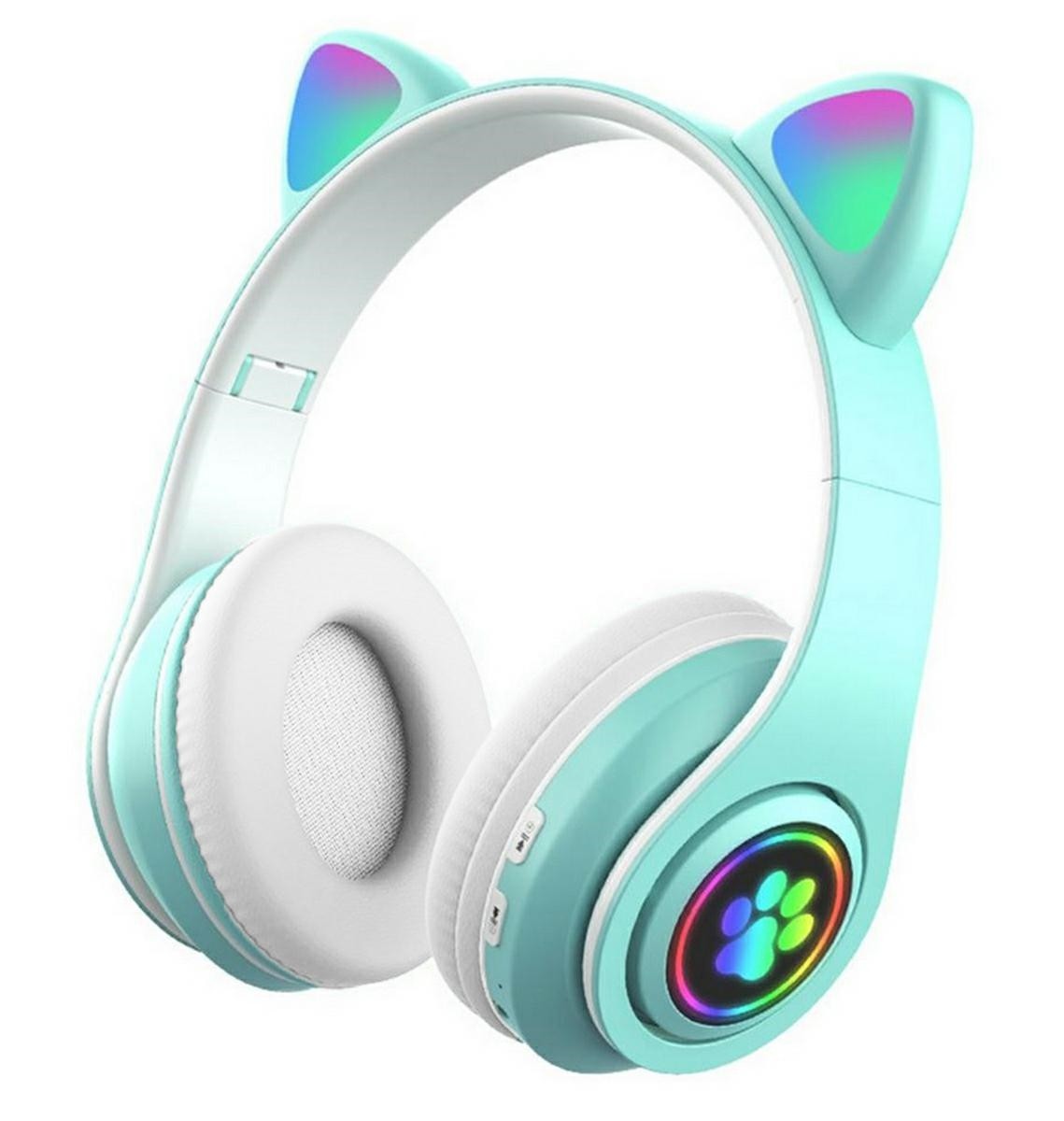 Casti audio wireless RGB pisica, radio FM incorporat, microSD, intrare USB, bluetooth 5.0, 50Hz-20kHz, 108dB, 16Ω, albastru - imagine 6